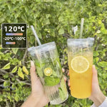 Load image into Gallery viewer, 600Ml Stripe Glass Cup w/ Lid &amp; Straw – Milk Tea, Juice, Coffee
