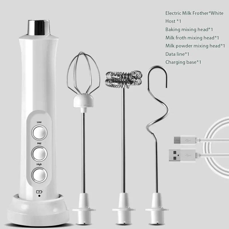 3-in-1 Rechargeable Electric Milk Frother, High-Speed Foam Maker