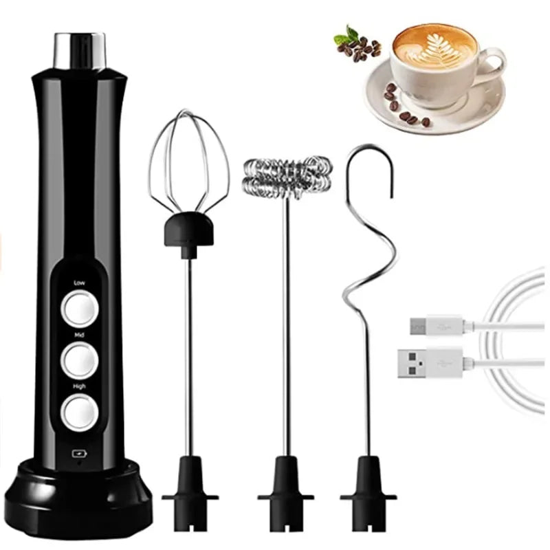 3-in-1 Rechargeable Electric Milk Frother, High-Speed Foam Maker