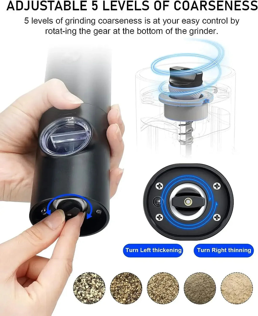 2Pcs Electric Salt & Pepper Grinder – Adjustable, Refillable