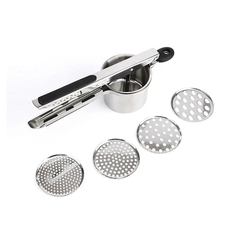 Stainless Steel Potato Masher & Press with 3/4 Discs Cutter