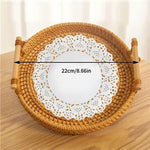 Load image into Gallery viewer, 1PC Round Rattan Snack &amp; Bread Tray – Woven, Picnic, Decor
