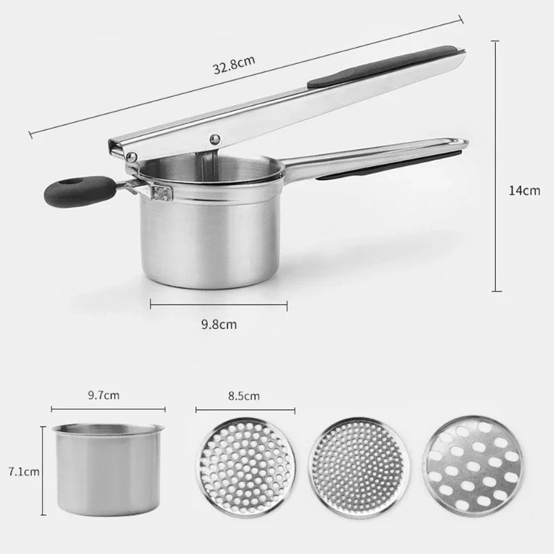 Stainless Steel Potato Masher & Press with 3/4 Discs Cutter