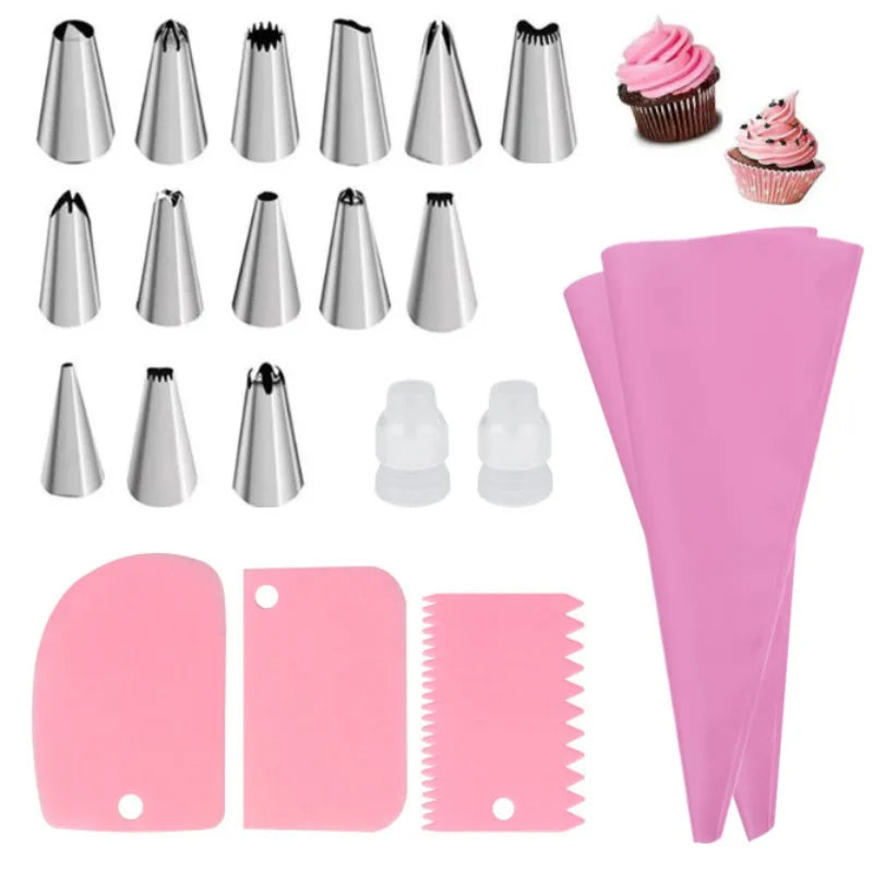 Silicone Piping Bags Set – Easy Cake Decorating with Steel Tips
