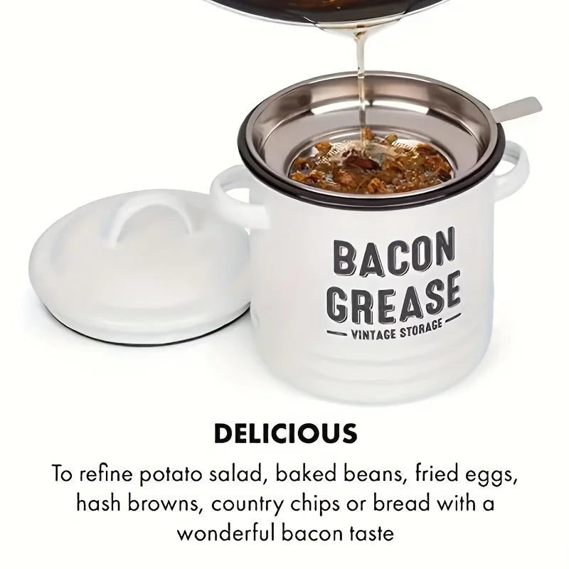 Grease Container w/ Strainer – Reusable Enamel Oil Pot