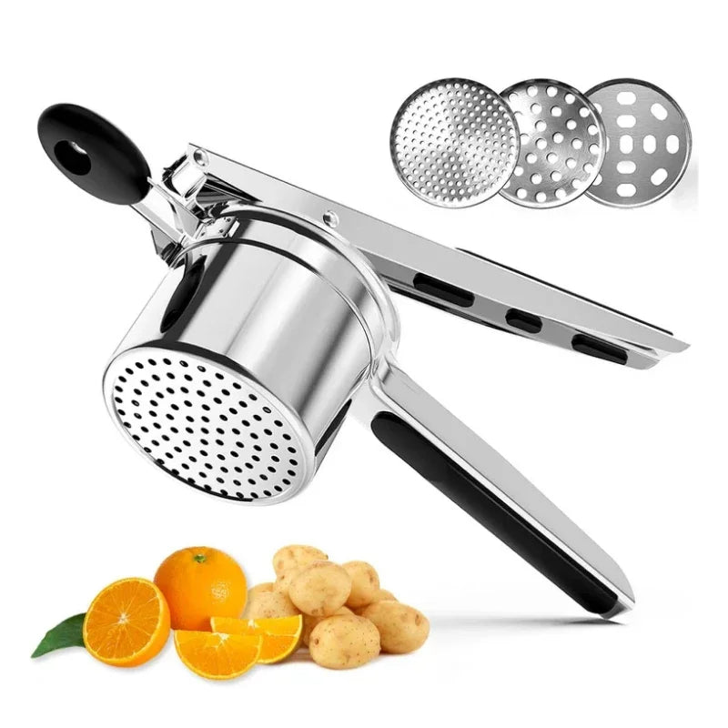 Stainless Steel Potato Masher & Press with 3/4 Discs Cutter