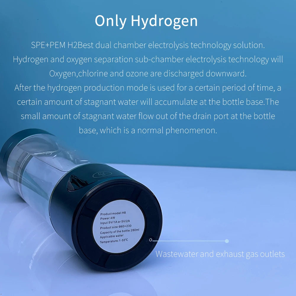 8th Gen Nano Hydrogen Water Bottle | Dupont SPE/PEM | H2 Inhaler