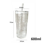 Load image into Gallery viewer, 600Ml Stripe Glass Cup w/ Lid &amp; Straw – Milk Tea, Juice, Coffee
