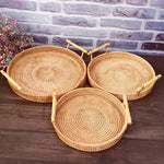 Load image into Gallery viewer, 1PC Round Rattan Snack &amp; Bread Tray – Woven, Picnic, Decor
