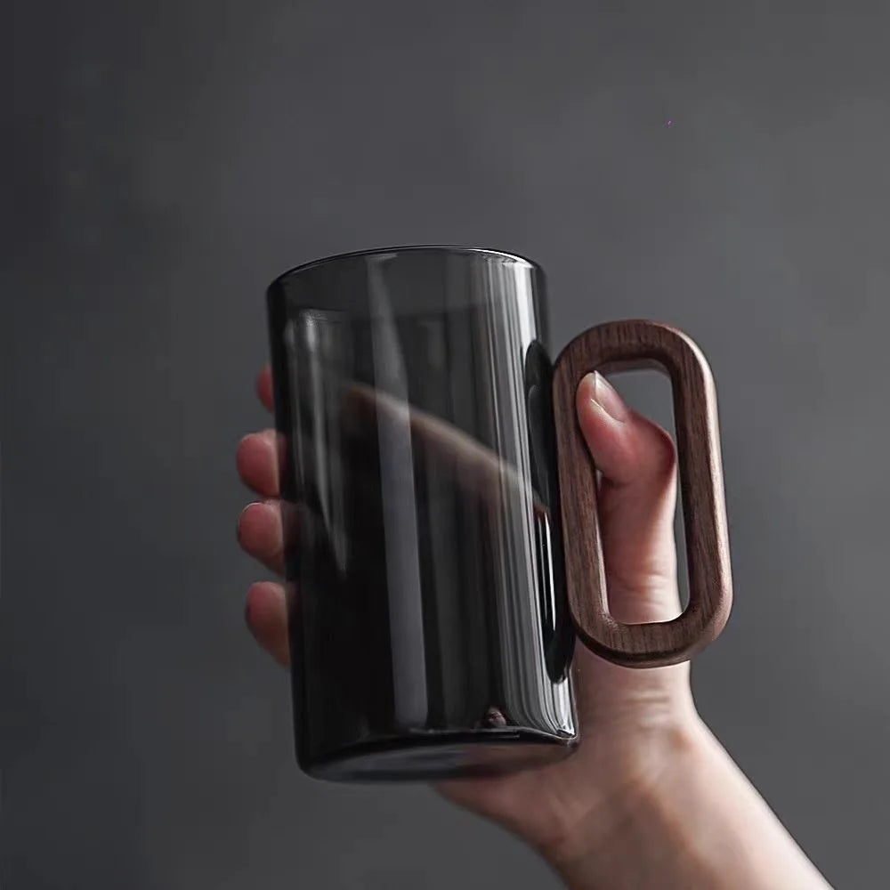 Large Borosilicate Glass Tea Coffee Cup – Wood Handle