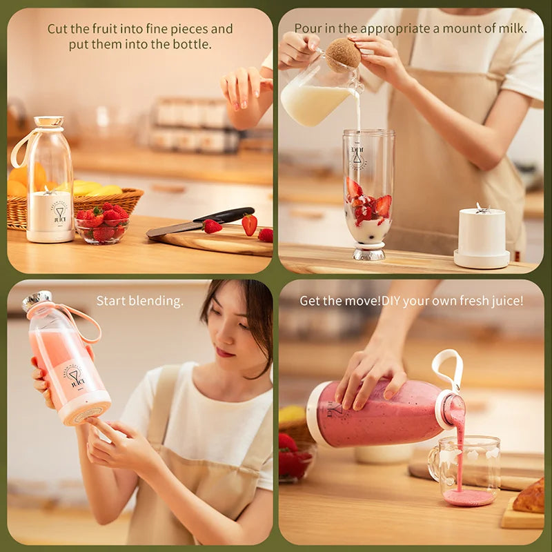500ML Portable 2400Mah Wireless Fruit Mixers USB Juicer