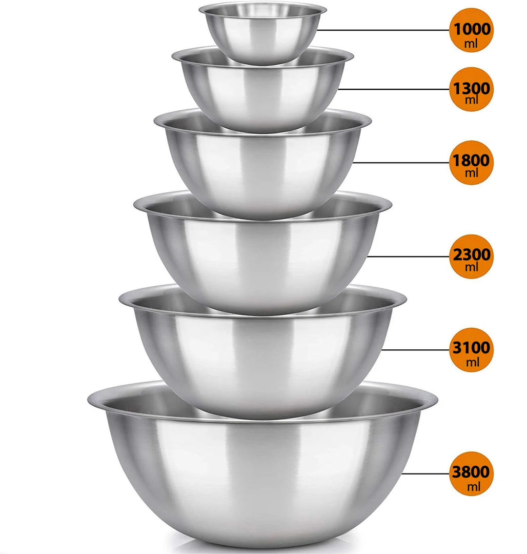 Stainless Steel Mixing Bowl Set of 6 – Nesting, Baking, Cooking