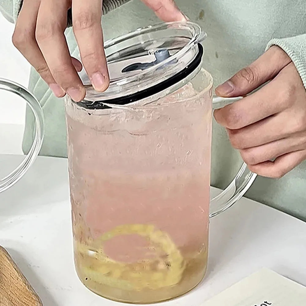 1000ML Glass Tumbler with Lid & Straw – Coffee, Juice, Milk