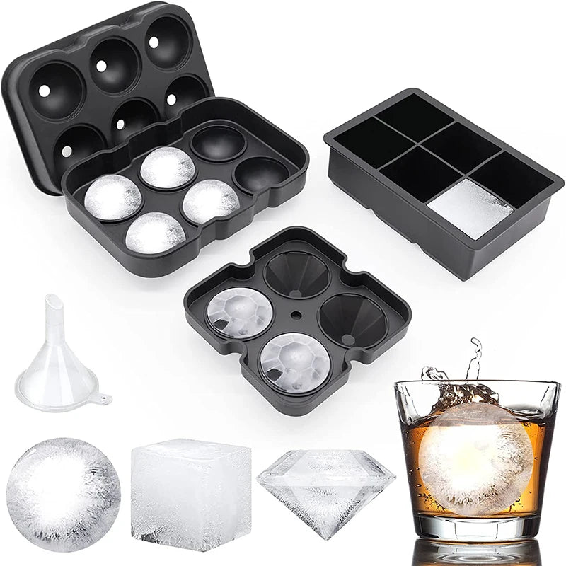 Silicone Ice Cube Trays with Lid – Large Whiskey & Diamond Molds