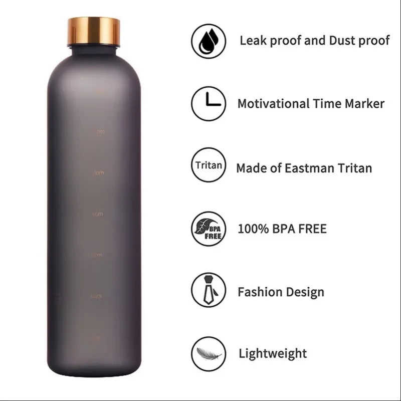 32OZ BPA-Free Frosted Sports Bottle w/ Time Marker