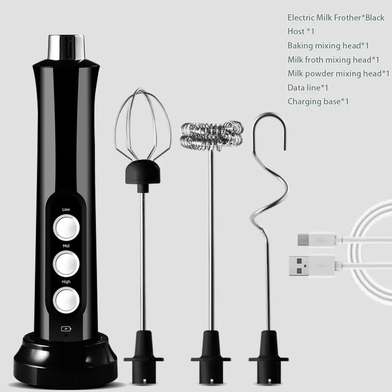 3-in-1 Rechargeable Electric Milk Frother, High-Speed Foam Maker
