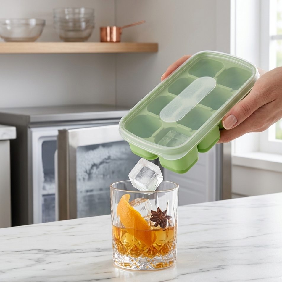 Square Ice Cube Tray – Reusable Freezer Mold for Large Ice Cubes