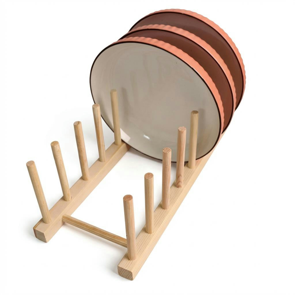 Wooden Kitchen Drying Rack – Space-Saving Plate & Lid Stand