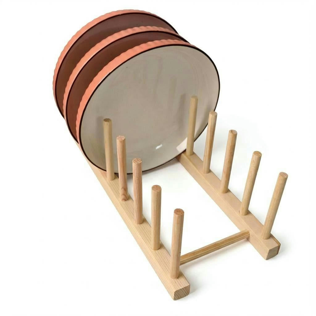 Wooden Kitchen Drying Rack – Space-Saving Plate & Lid Stand