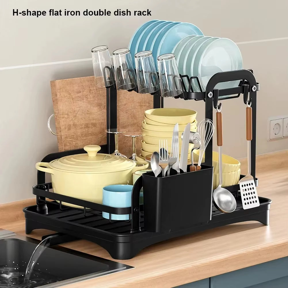 2-Tier Dish Drying Rack with Drain Basket & Countertop Organizer