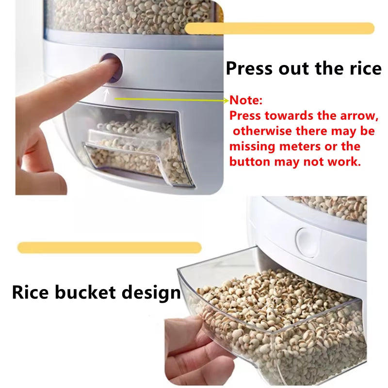 6KG Rotatable 360 Degree Rice Dispenser Sealed Dry Grain Bucket Dispenser Moisture-Proof Kitchen Food Container Storage Box