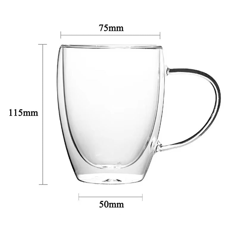 1-6PCS 80-450ML Heat Resistant Double Wall Tea Glass Cup Beer Coffee Handmade Creative Cold Beverage Transparent Drinkware Set