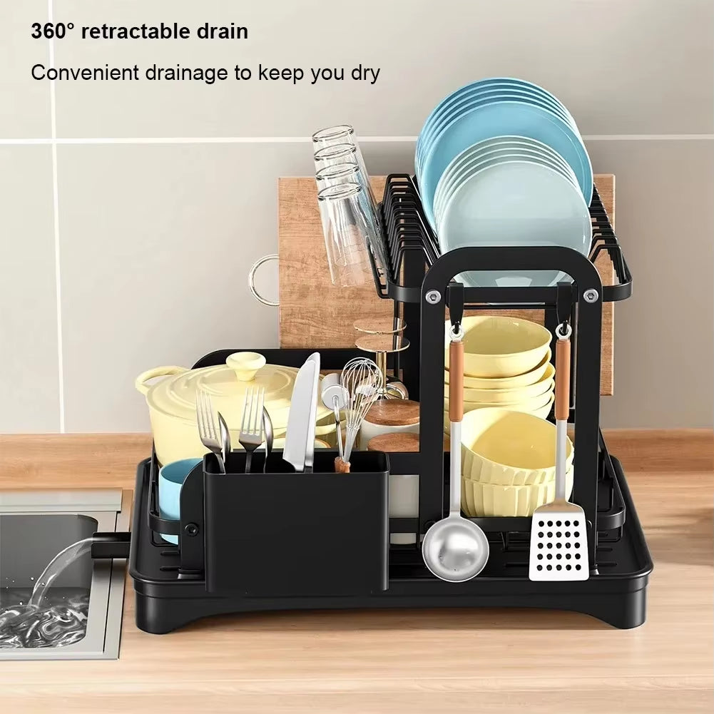 2-Tier Dish Drying Rack with Drain Basket & Countertop Organizer