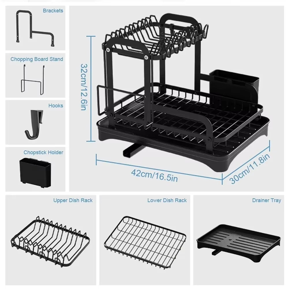 2-Tier Dish Drying Rack with Drain Basket & Countertop Organizer
