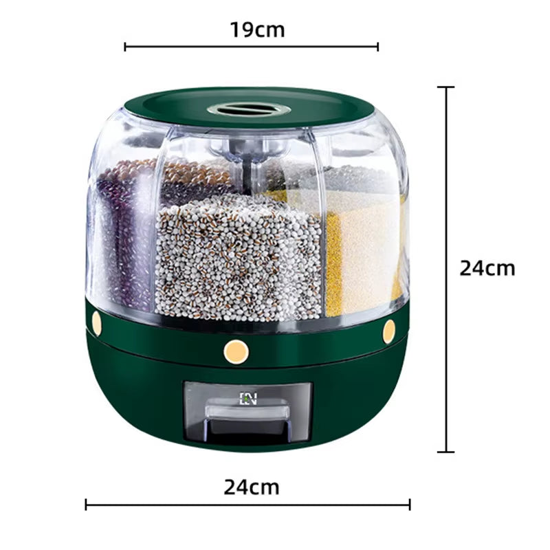 6KG Rotatable 360 Degree Rice Dispenser Sealed Dry Grain Bucket Dispenser Moisture-Proof Kitchen Food Container Storage Box