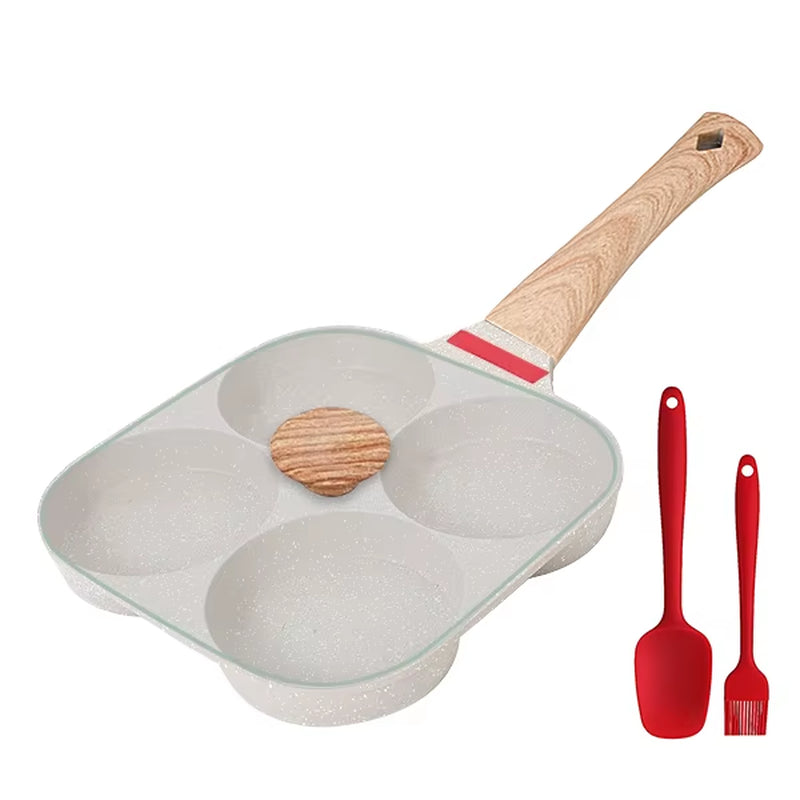 Non-Stick 4-Cup Egg Frying Pan with Lid, Spatula & Brush