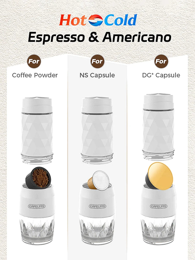 3-in-1 Portable Coffee Maker, Hot/Cold, Manual Espresso Brewer
