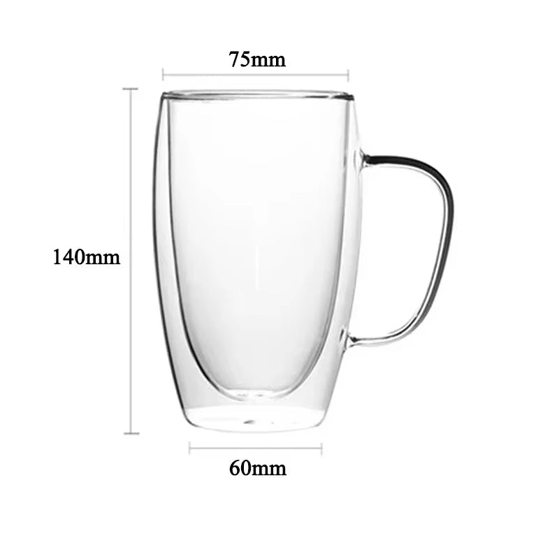 1-6PCS 80-450ML Heat Resistant Double Wall Tea Glass Cup Beer Coffee Handmade Creative Cold Beverage Transparent Drinkware Set