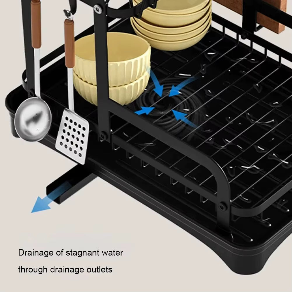 2-Tier Dish Drying Rack with Drain Basket & Countertop Organizer