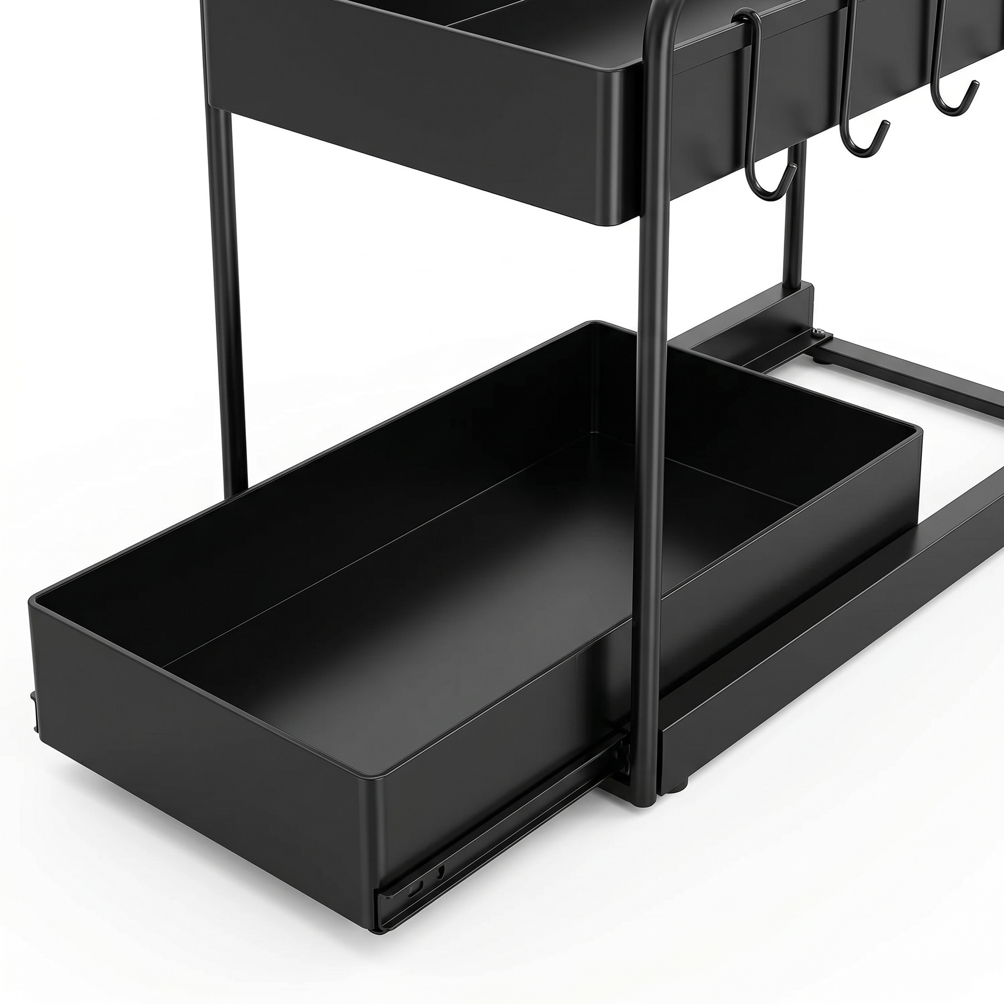 2-Tier Under-Sink Sliding Cabinet Organizer Rack with Hooks