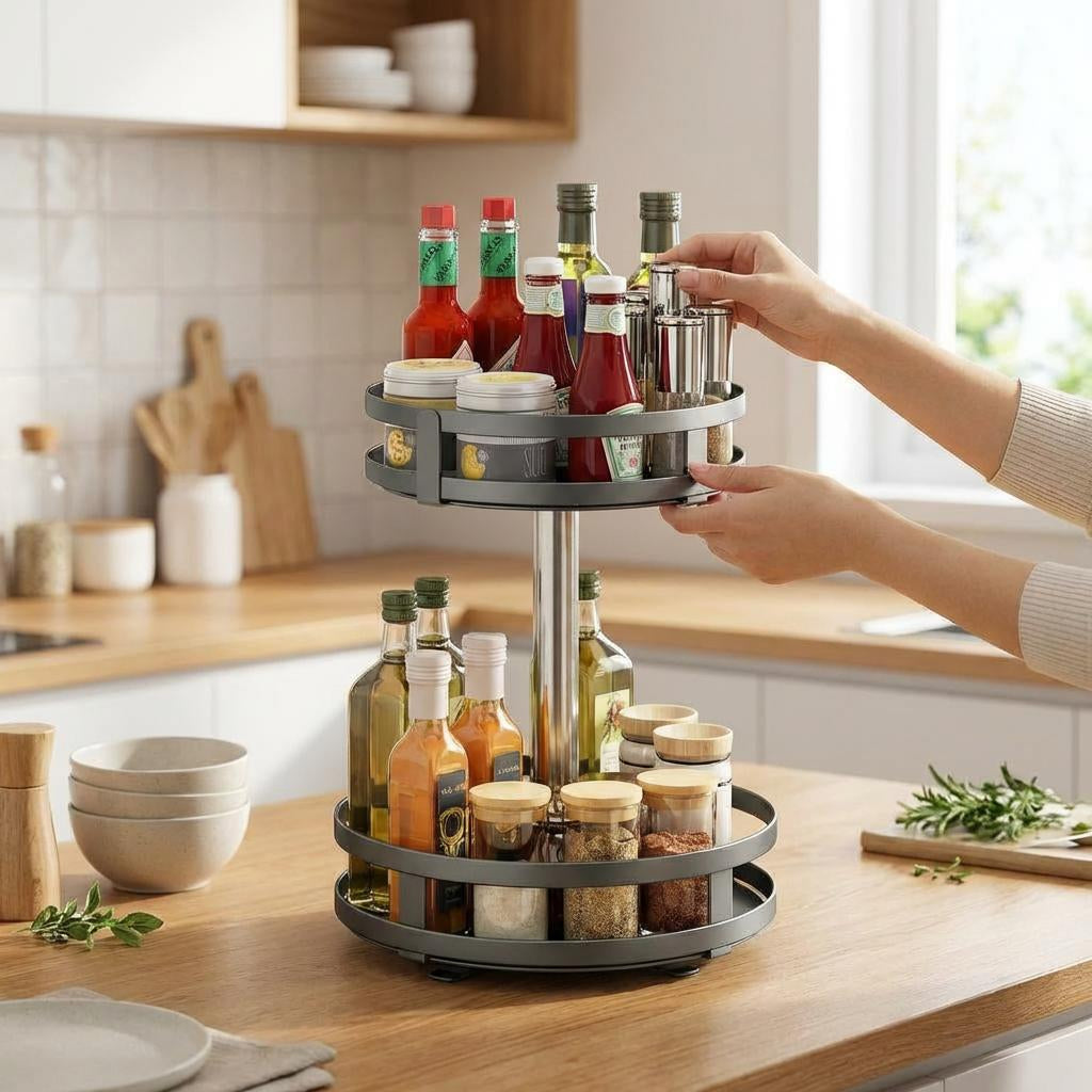 360° Rotating Storage Rack – Space-Saving Metal Multi-Tier Organizer