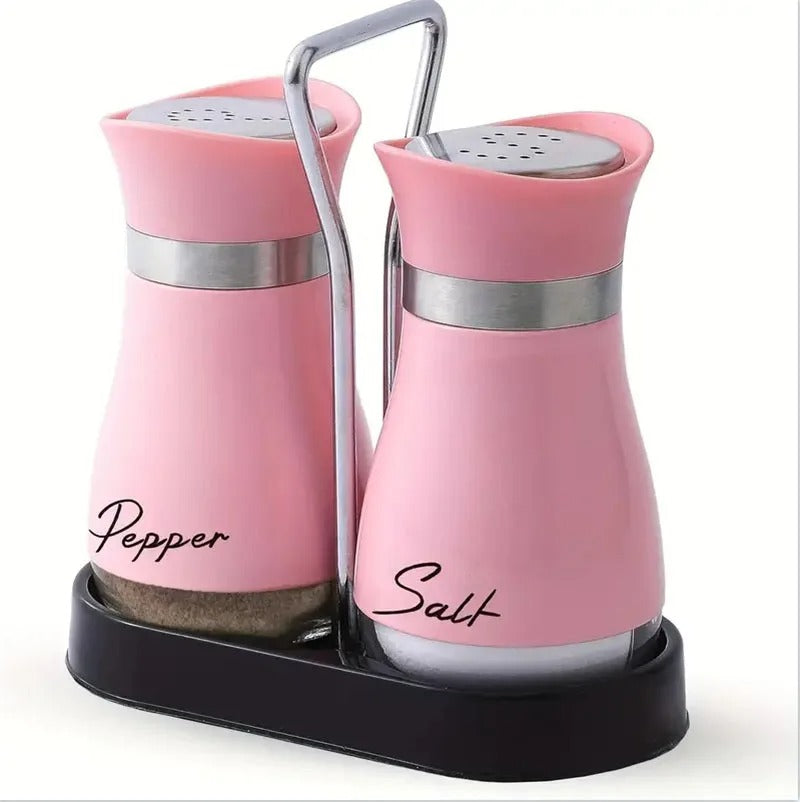 2pcs Refillable Spice Shakers Set with Shelf – Salt & Pepper