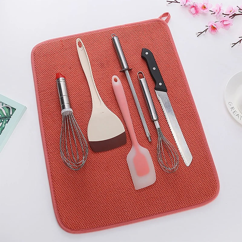 Microfiber Dish Drying Mat 30x40cm Non-Slip Absorbent Pad