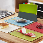 Load image into Gallery viewer, 4pcs Plastic Cutting Boards with Holder - Antibacterial, Dishwasher Safe

