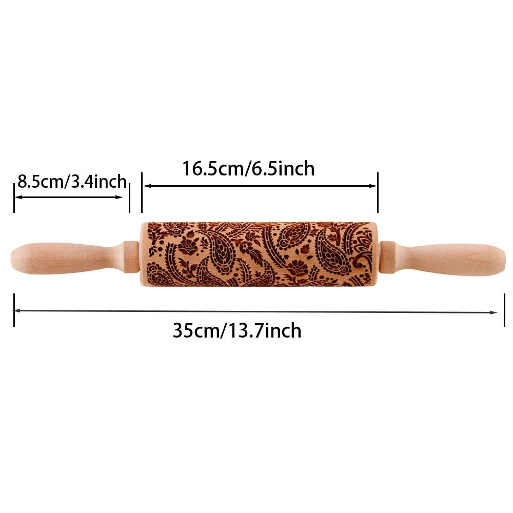 Sunflower Embossed Wooden Rolling Pin for Baking Cookies