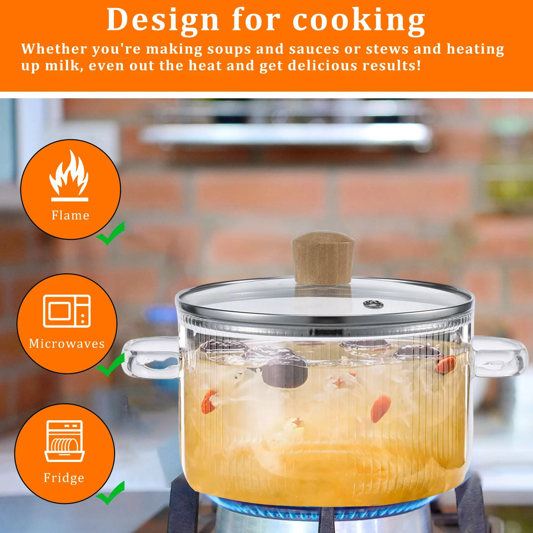 Clear Glass Saucepan with Lid 1.6L – Heat Resistant Pot