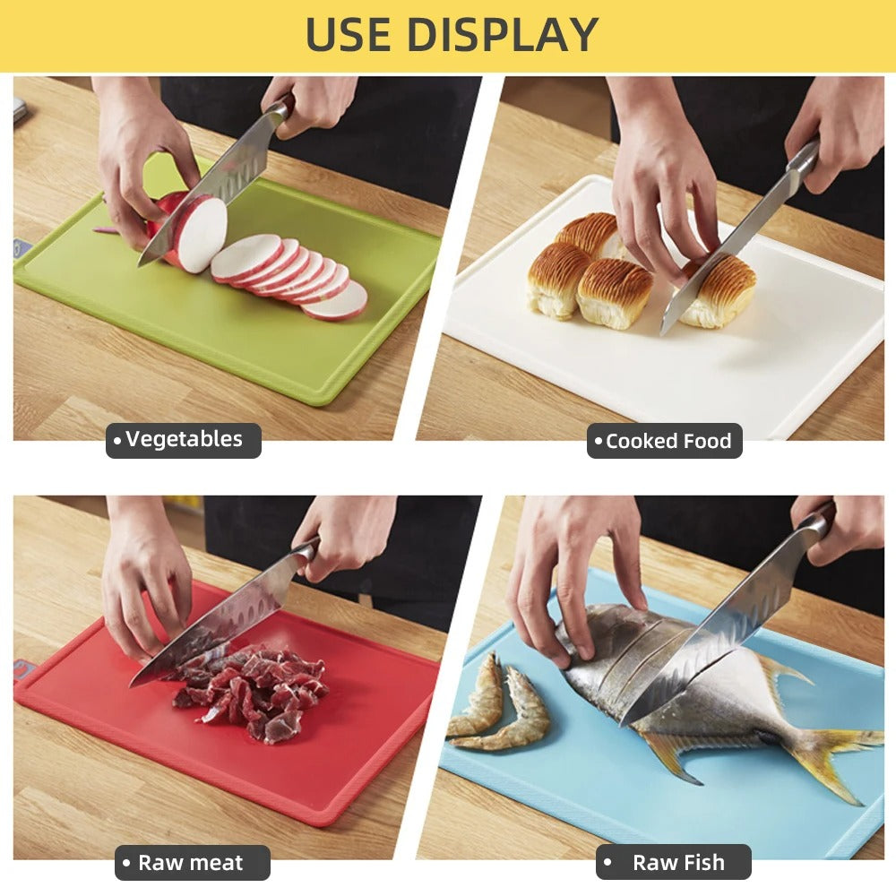 4pcs Plastic Cutting Boards with Holder - Antibacterial, Dishwasher Safe