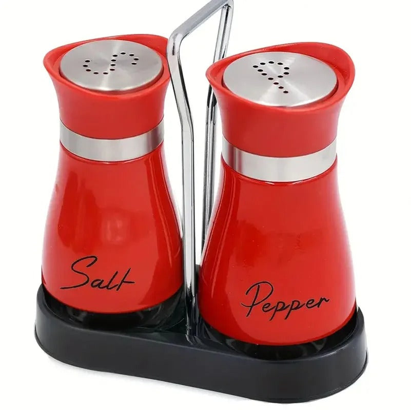 2pcs Refillable Spice Shakers Set with Shelf – Salt & Pepper