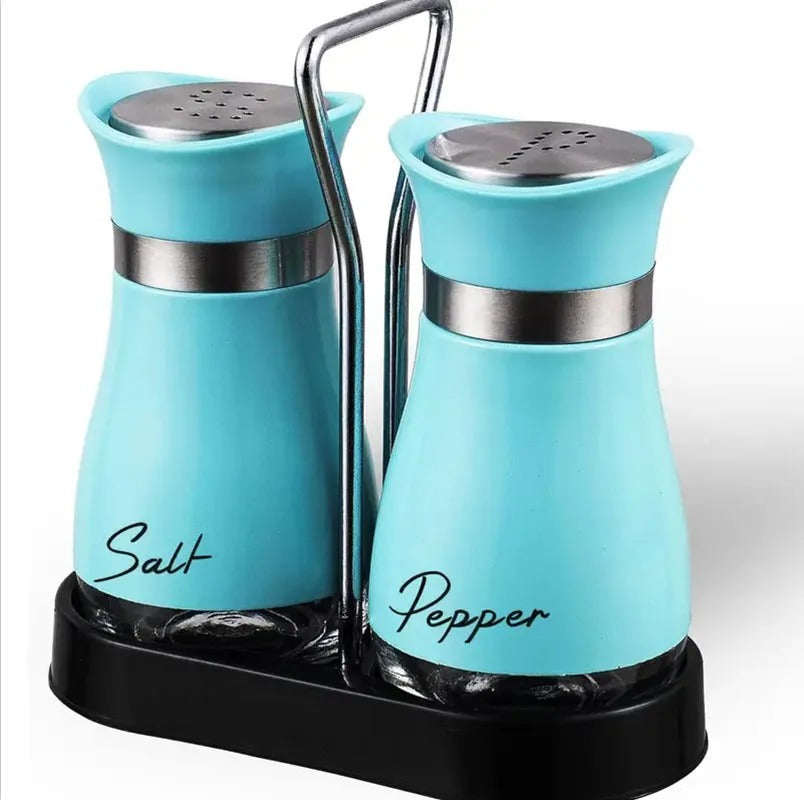 2pcs Refillable Spice Shakers Set with Shelf – Salt & Pepper