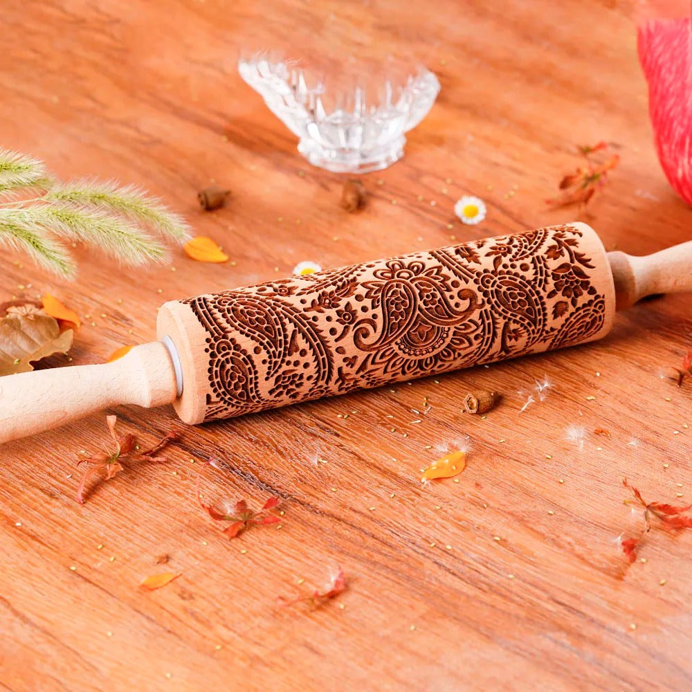 Sunflower Embossed Wooden Rolling Pin for Baking Cookies