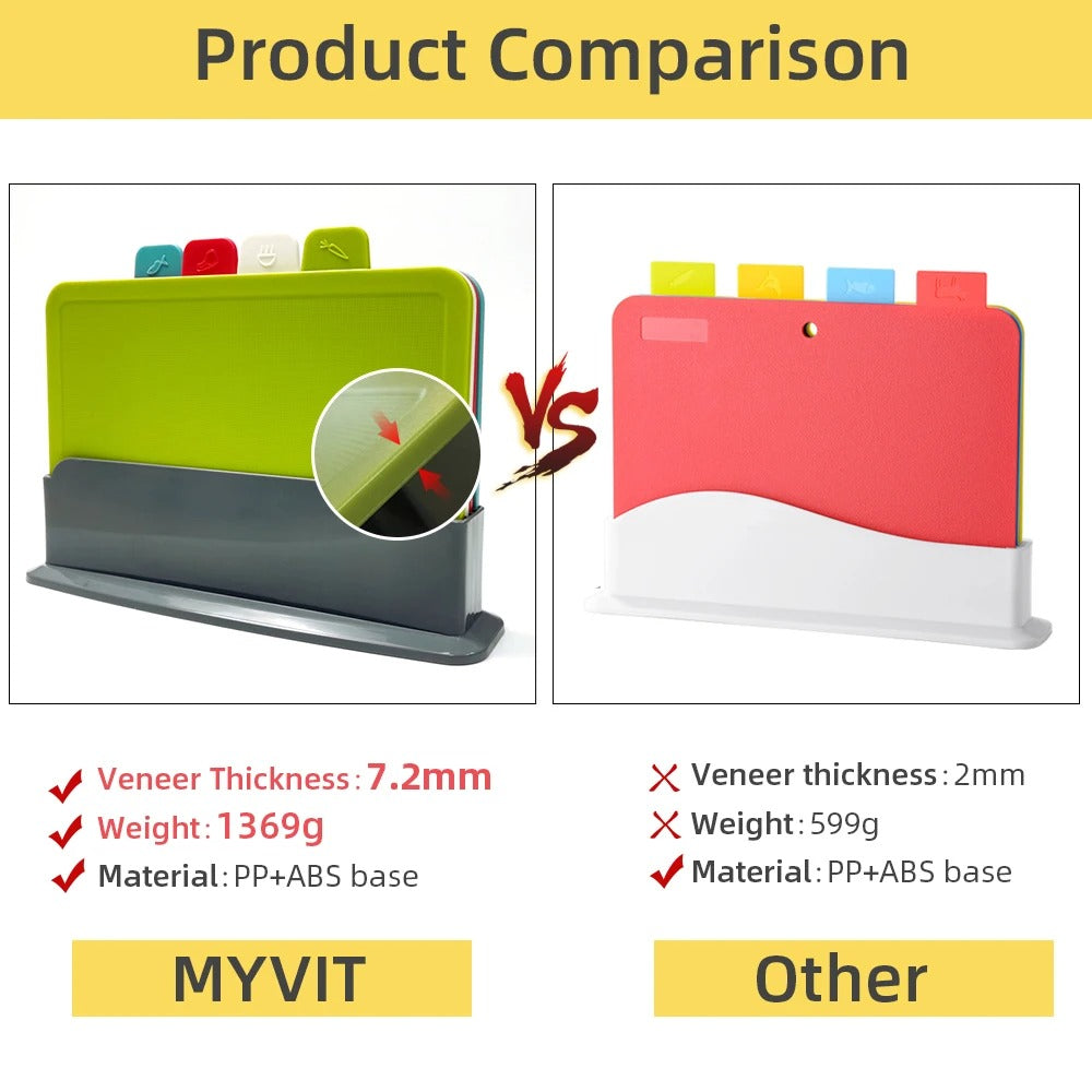 4pcs Plastic Cutting Boards with Holder - Antibacterial, Dishwasher Safe
