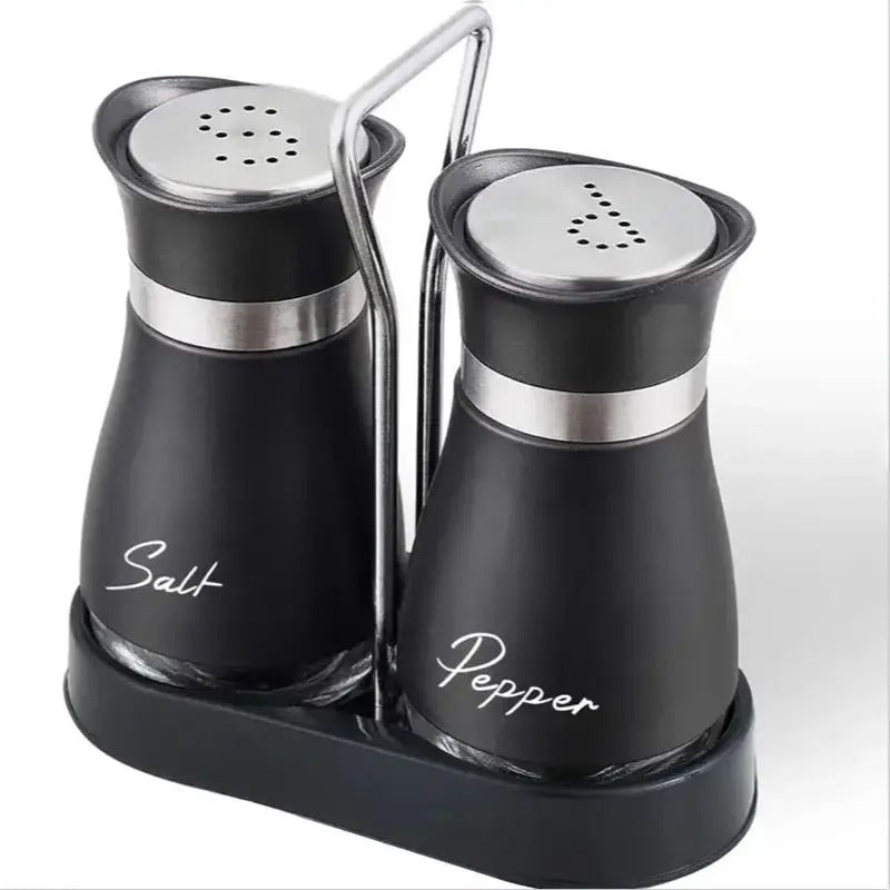 2pcs Refillable Spice Shakers Set with Shelf – Salt & Pepper