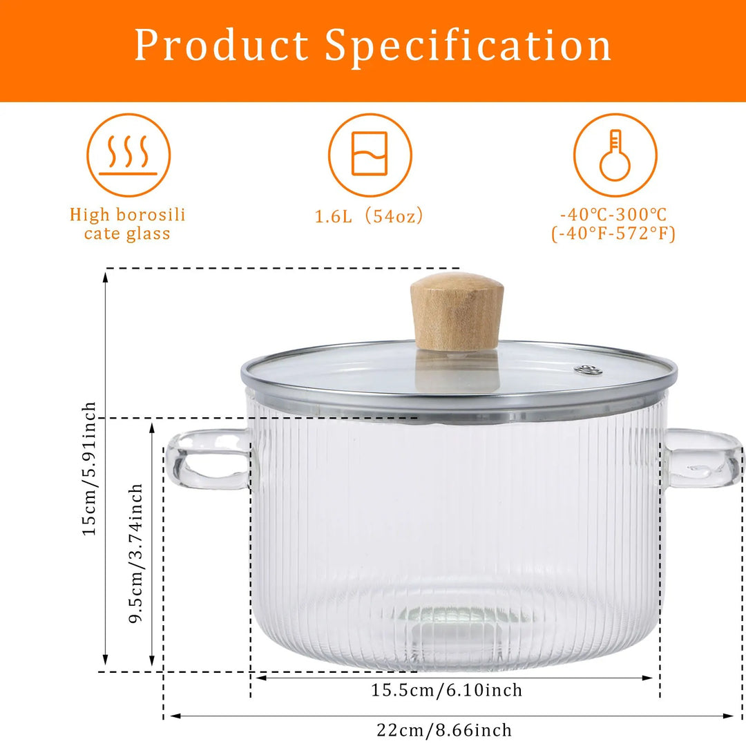 Clear Glass Saucepan with Lid 1.6L – Heat Resistant Pot