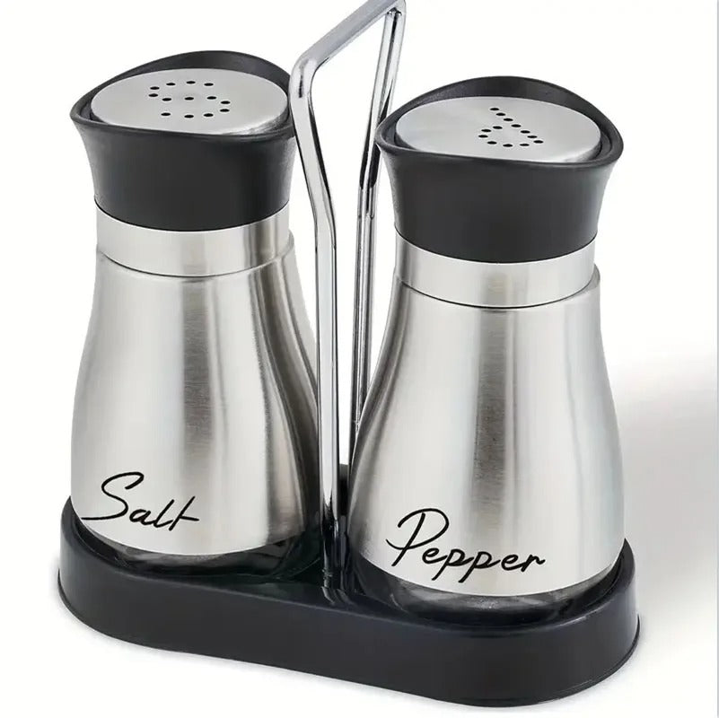 2pcs Refillable Spice Shakers Set with Shelf – Salt & Pepper