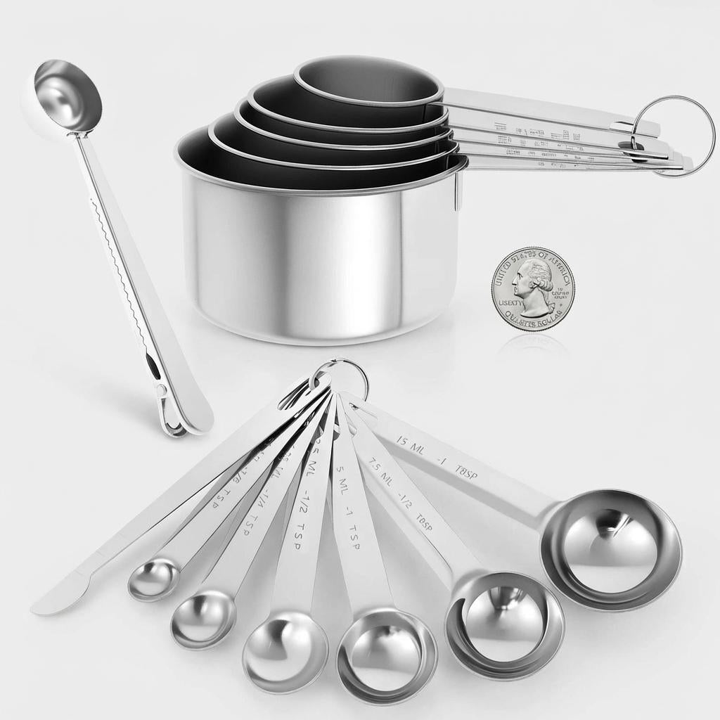 Stainless Steel Measuring Cups & Spoons Set – 13-Piece Stackable
