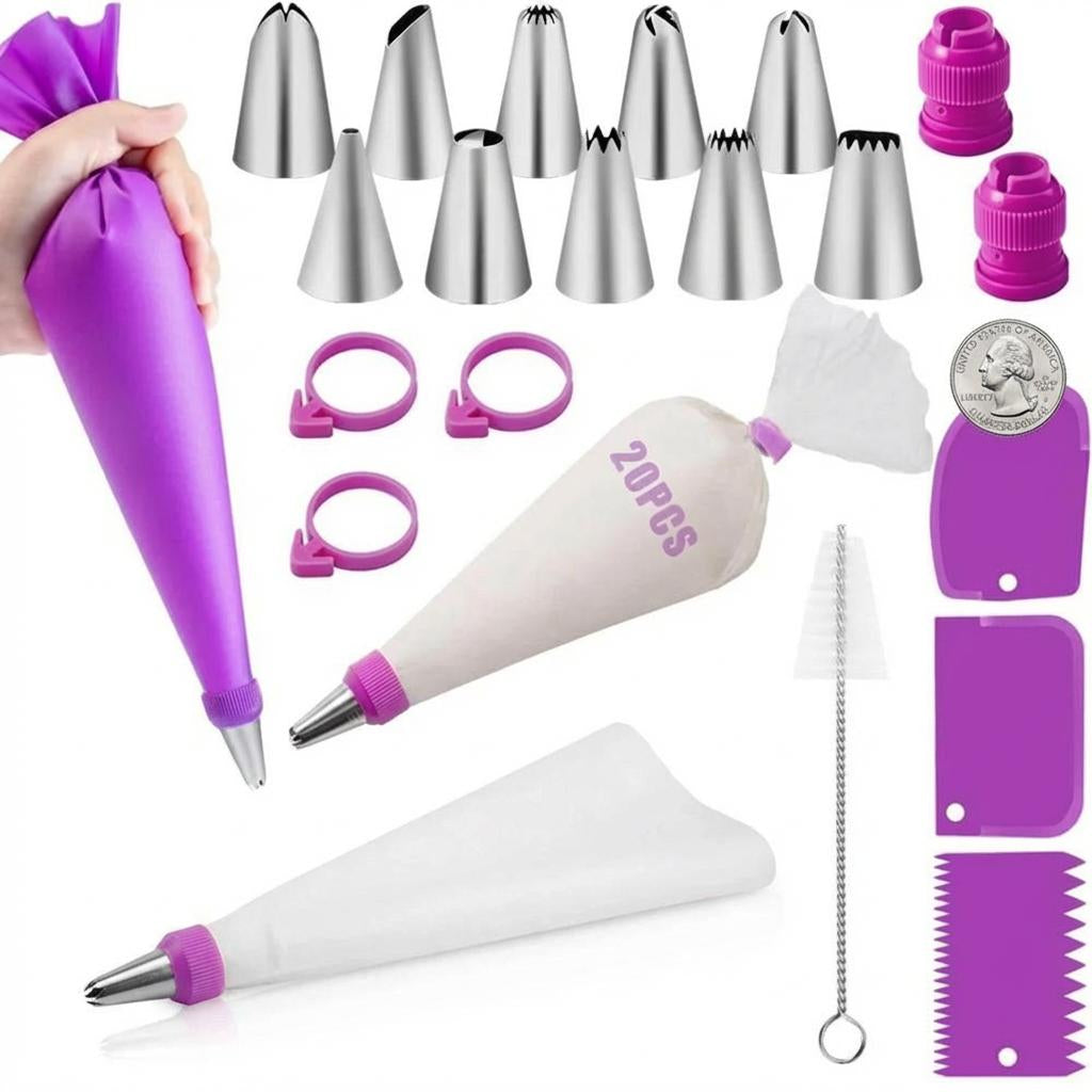 Cake Piping Kit for Easy Decorating – 40pc Tips & Reusable Bags